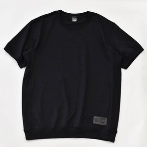 【325】サイドパネルリブ（Black）Tシャツ レザー 無地 カジュアル メンズ レディース ブラック