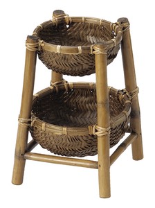 スタンド付き2段竹かご バスケット 和籠 天然素材 竹 店舗什器 ディスプレイ用  昭和レトロ