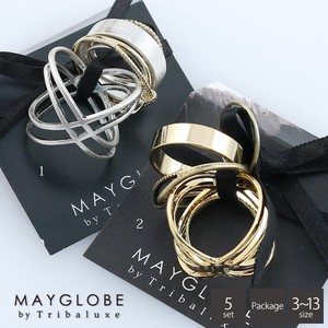 MAYGLOBE by Tribaluxe メタル透かしリングxシンプルリング5本セット アソートリング tr17005