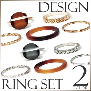 Design Ring Set 5 Pcs Tortoiseshell Clear Jewel Ladies