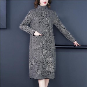 2022 A/W Ladies Long Sleeve Knitted Sweater One-piece Dress A5