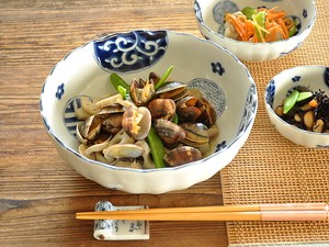 藍丸紋菊形6.8鉢【大鉢 日本製 美濃焼 和食器 菊型】
