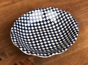 Donburi Bowl Pottery Checkered 17cm Made in Japan