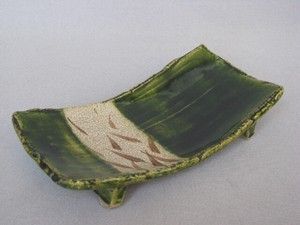 長皿 魚焼物皿 楕円皿 サンマ 和陶器 和モダン /織部草紋俎板皿