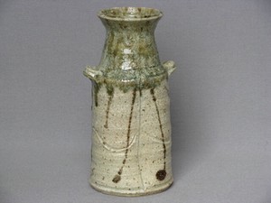 花器 花瓶 置物 インテリア 和陶器 和モダン /灰釉耳付花瓶