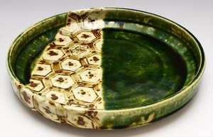 盛皿 大皿 中皿 プレート 和陶器 和モダン /織部亀甲紋7寸深皿