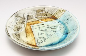 盛皿 大皿 中皿 プレート 和陶器 和モダン /青色線刻シェアプレート