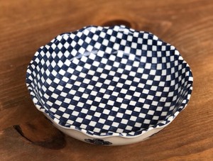 Donburi Bowl Pottery M Checkered Made in Japan