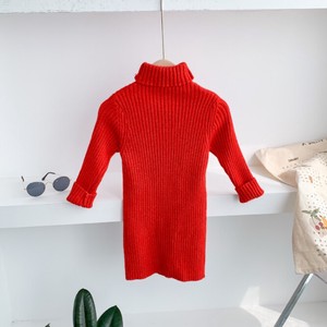 Kids' Casual Dress Red Long Sleeves Knit Dress