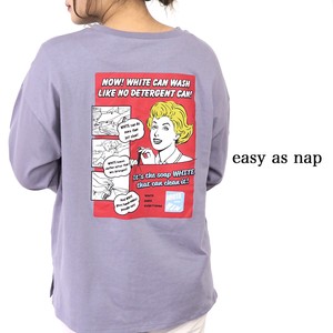 【easy as nap】【2021春新作】WHITE SOAP刺繍&バックプリント スリット入りロングTシャツ
