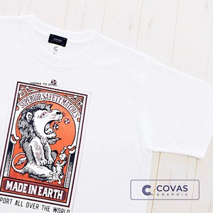 ユニセックス・プリントTシャツ　"猫ライオン"　ホワイト 半袖 Tシャツ