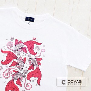 プリントTシャツ　"舞金魚 pink"　ホワイト 半袖 Tシャツ レディース