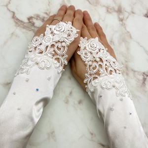 結婚式　唐草ケミカルレースフィンガレスサテンロング手袋
