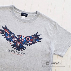 ユニセックス・プリントTシャツ　"アメリカンイーグル"　杢グレー 半袖 Tシャツ メンズ レディース