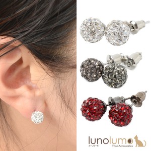 Made in Japan Pave Pave Ball Pierced Earring Glitter Glitter Ball Gray Red 8mm