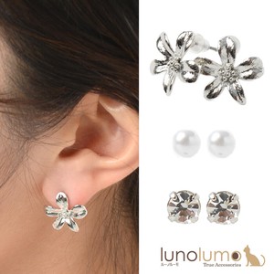 Pierced Earringss Pearl Flower Sparkle Ladies' Set of 3