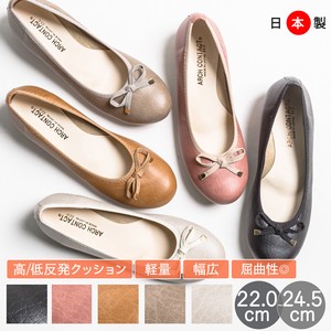 Ribbon Attached Round Pumps Heel Made in Japan Ladies Shoes