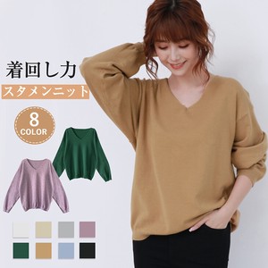 Sweater/Knitwear Knitted Long Sleeves V-Neck Tops Ladies