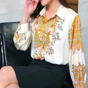 Button Shirt/Blouse Floral Pattern Collar Blouse