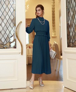 Cuff Knitted Color Neck Waist Shearing Switching Pleats Processing One-piece Dress