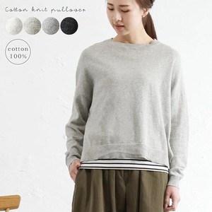 Sweatshirt Pullover Slit Knitted Long Sleeves Cotton