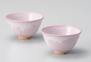 天龍窯ガラス釉　モモイロ夫婦茶碗【日本製  陶器  萩焼】