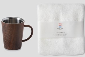 Wood Design Double Mug Towel IMABARI Set Stainless Mug Wood Grain Gift