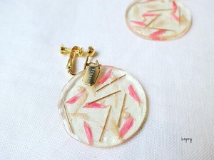 Clip-On Earrings Gold Post Pearl Earrings Pink Botanical
