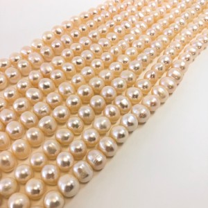 淡水真珠9.0-10.0mm連　ポテト　オレンジ　天然色　大珠サイズ