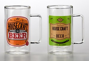 Double Walled Beer Mug Heat-Resistant Glass 2 Construction Plates Gift