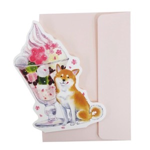 【カード】しばいぬとおいしい春 封筒付きメッセージカード 柴犬＆桜パフェ