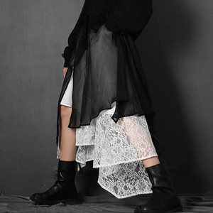 EC0133 デザインスカート 刺繍チュール ロングスカート アシンメトリー 春 夏