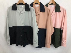 Button Shirt Polyester Hem switching Spring/Summer