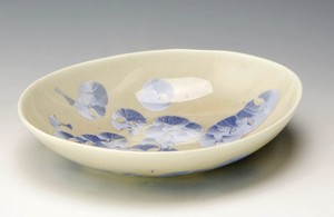 陶あん窯　花結晶（銀藤）　楕円鉢（小）【日本製  磁器  京焼・清水焼】
