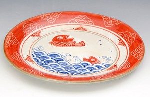 幹窯　めでたい（赤）　中皿【日本製  陶器  京焼・清水焼】