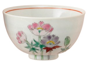 Kutani ware Rice Bowl Porcelain Anemone Made in Japan