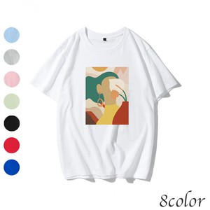 EC0147 Tシャツ コットン100 半袖 カジュアル 女性 油絵モチーフ 春 夏