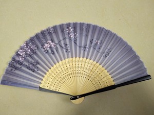 【和雑貨】【扇子】婦人用　桜ダブルプリント扇子　紫　201510