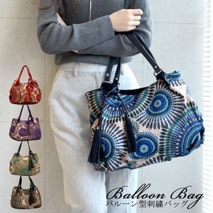 Balloon type Bag Tassel Embroidery S/S Commuting Light-Weight Trip A4 Tote