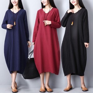 Casual Dress Plain Color Cotton Linen One-piece Dress NEW