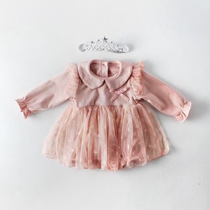 Girl Rompers One-piece Dress Round Color Frill Dress Children's Clothing Baby Kids A3 75