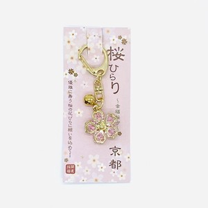 【和雑貨】桜ひらり　クリスタル金枠桜キーホルダー