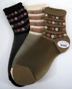 袜子 花 透视 横条纹 花卉图案 日本制造
