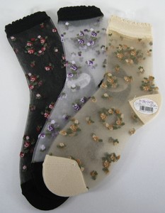 袜子 透视 花卉图案 日本制造