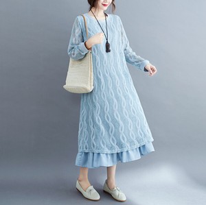 Ladies Casual Flower Lace Long Sleeve Long One-piece Dress 2 Colors C2 42 Clothing