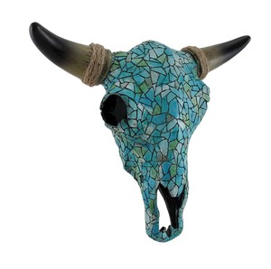 (牡牛) 頭蓋骨の壁掛け モザイク ターコイズ スティア彫像/ 焼き肉店 ジンギスカン牧場（輸入品）