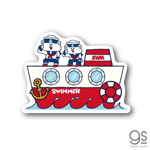 SWIMMER 船 クマ キャラクターステッカー スイマー かわいい パステル レトロ SWM012