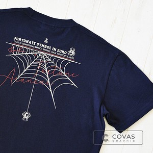 ユニセックス・プリントTシャツ　"蜘蛛の糸"　ネイビー　半袖 Tシャツ