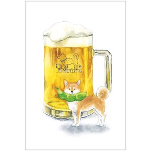 しばいぬとおいしい夏ポストカード【ビール】　PS-145s