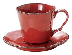 Mino ware Cup & Saucer Set Red Saucer Vintage Made in Japan